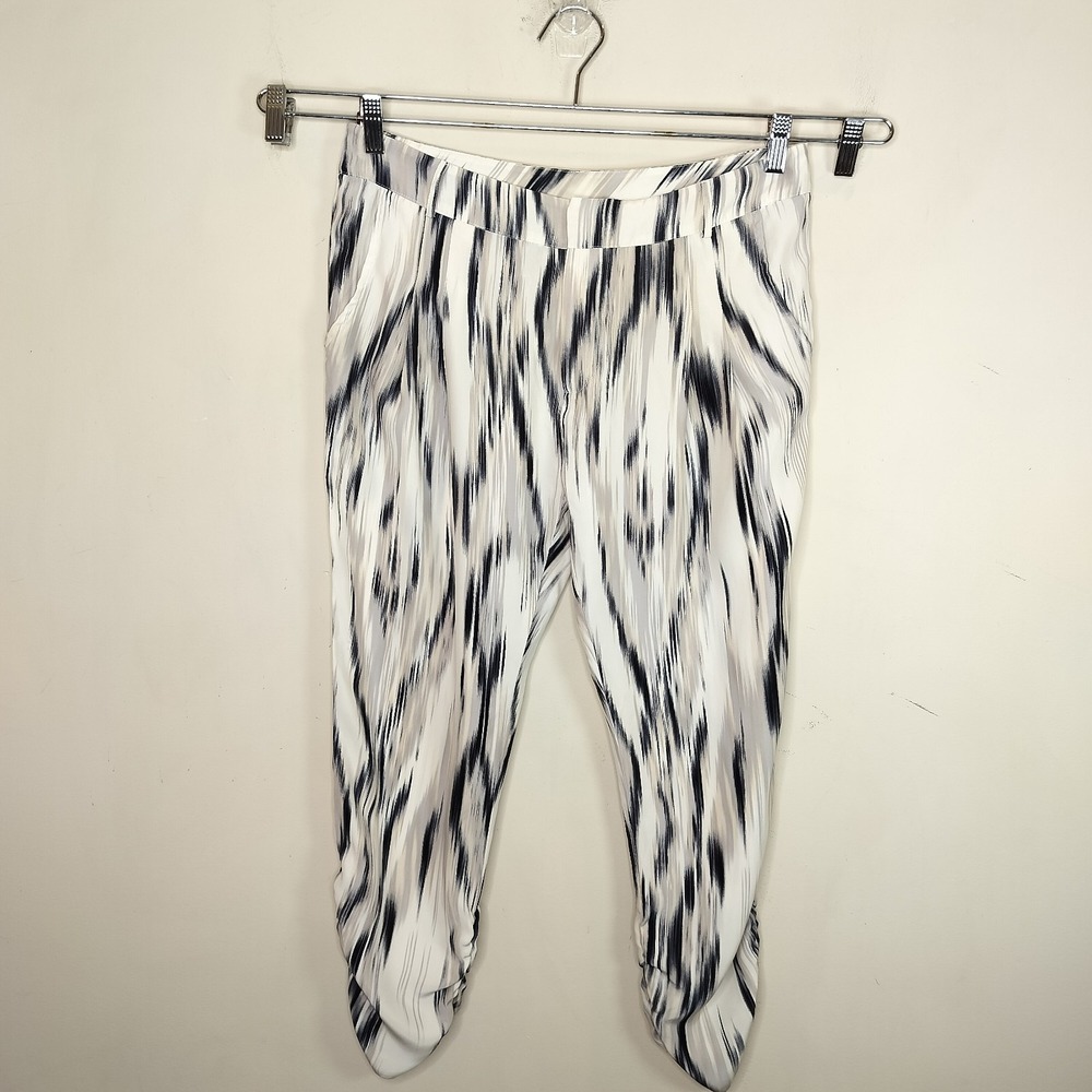 Parker Silk Ankle Pant w/ Pockets‎ White Gray Black Stripe